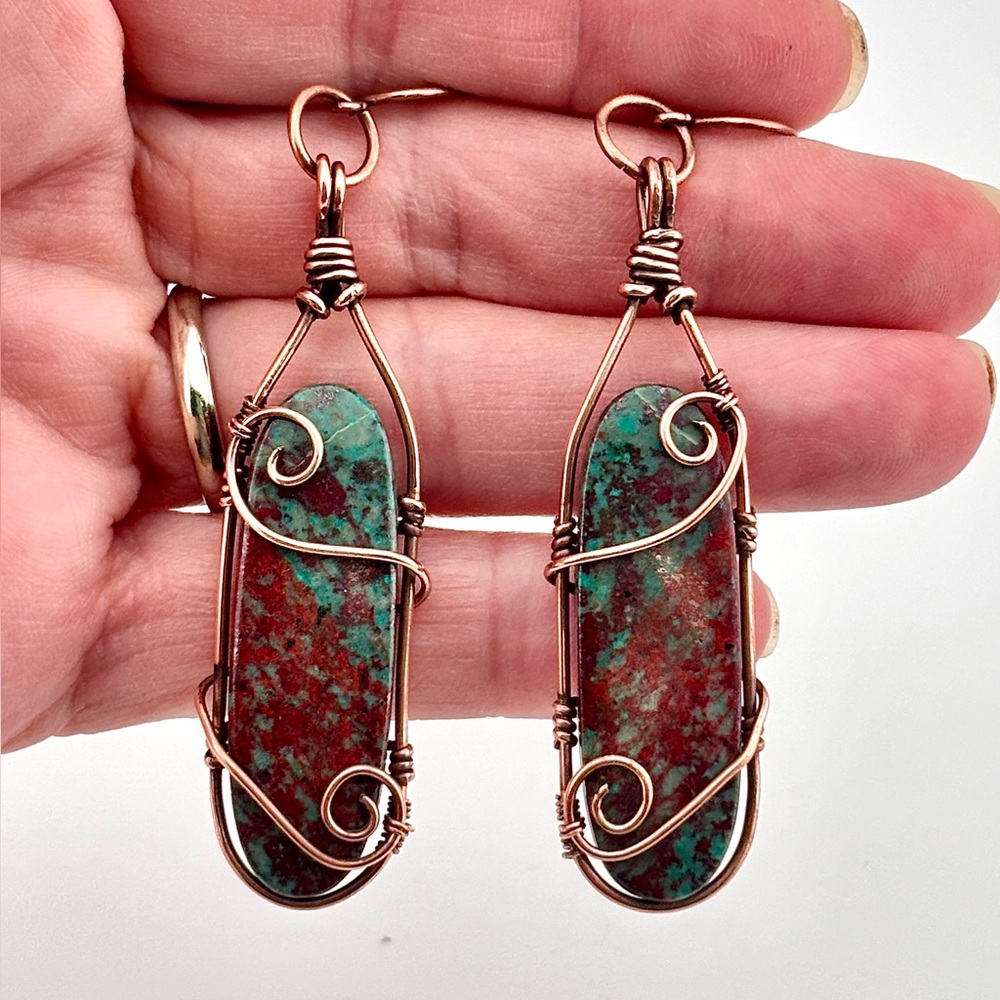 HANDMADE Sonora Sunrise Copper Wire Wrapped Dangle Earring, Artisan Jewelry Gift